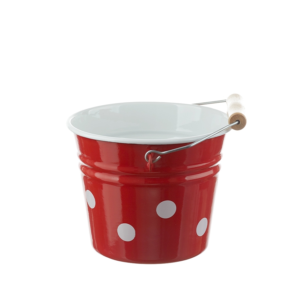 Münder Email - Bucket 14 cm - dots red/white