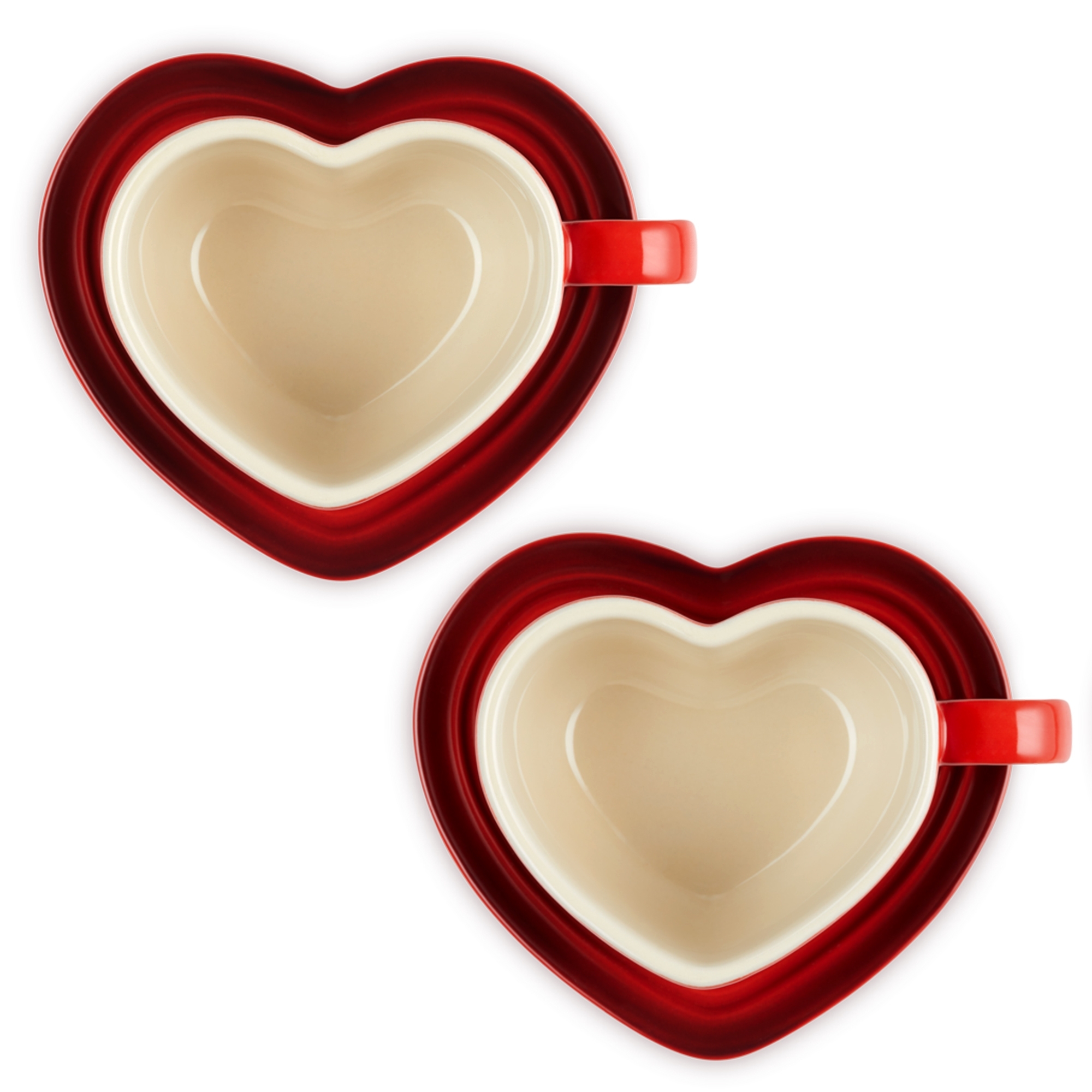 Le Creuset - Set of 2 Heart Mugs with Saucers - Heart Collection