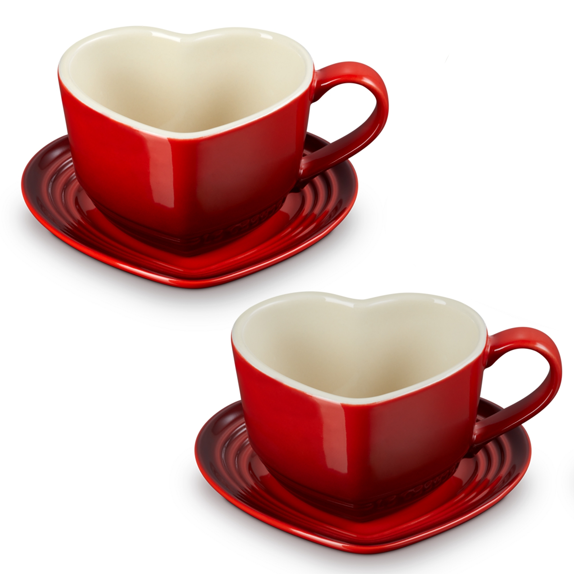 Le Creuset - Set of 2 Heart Mugs with Saucers - Heart Collection