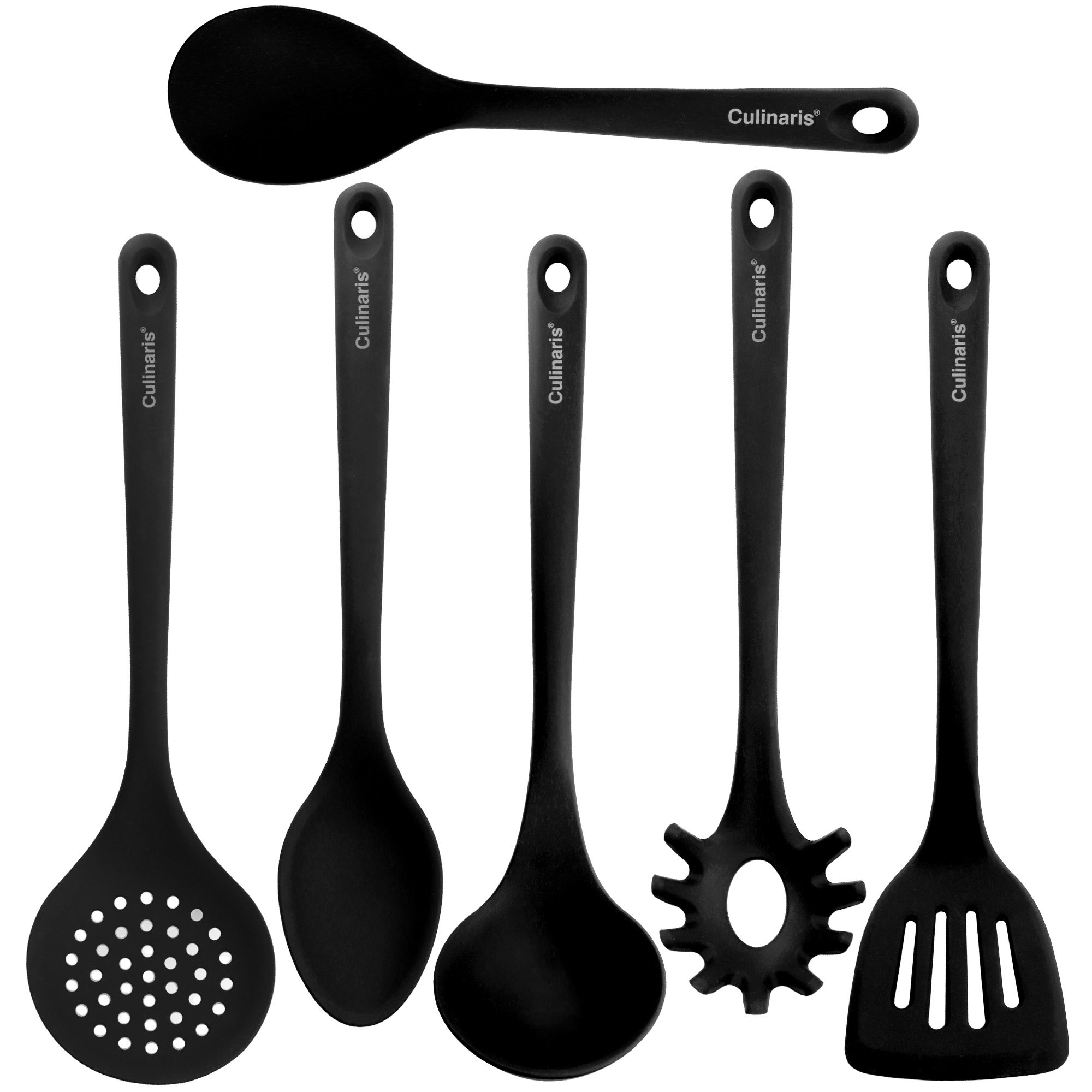 Culinaris cooking set - 6 silicone tools with rotating stand - black