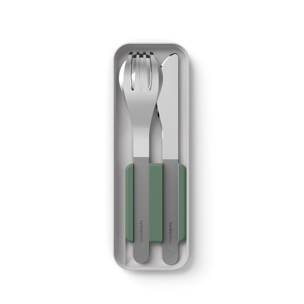 monbento - MB Slim Box Natural green - cutlery set