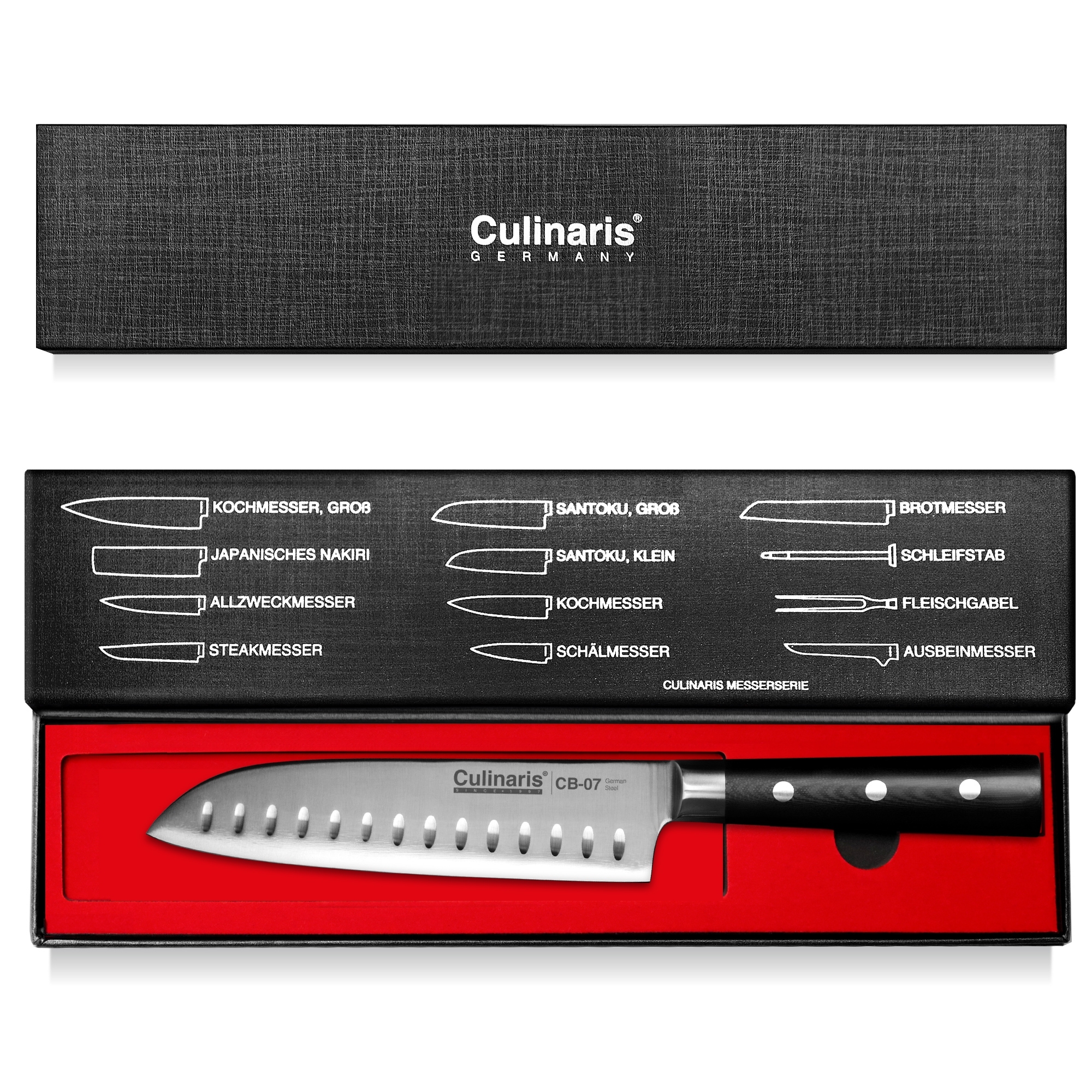 Culinaris - Knife Set - Chef's Knife CB-08 + Santoku CB-04 + Paring Knife CB-01 + Knife Block CB-13