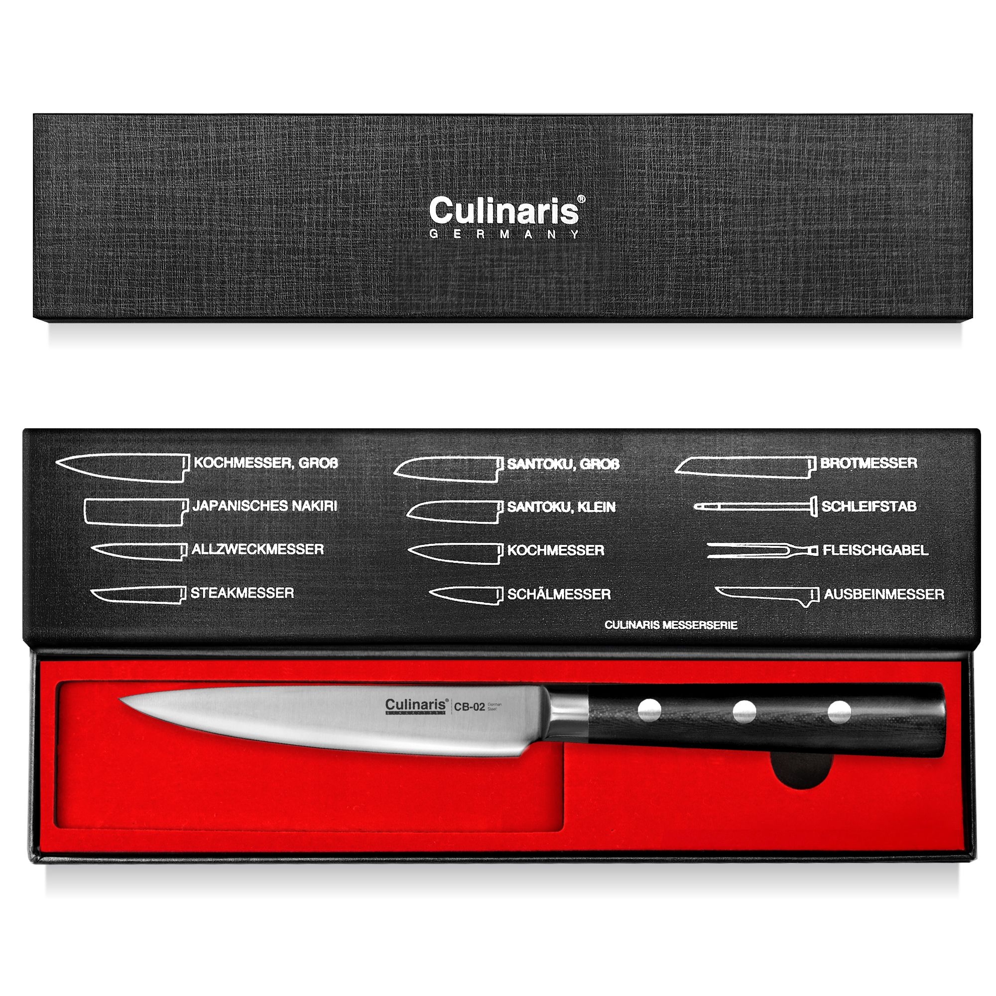 Culinaris - Schneidebrett NERO - 35 x 25 x 0,9 cm + Allzweckmesser CB-02 + Santoku CB-07