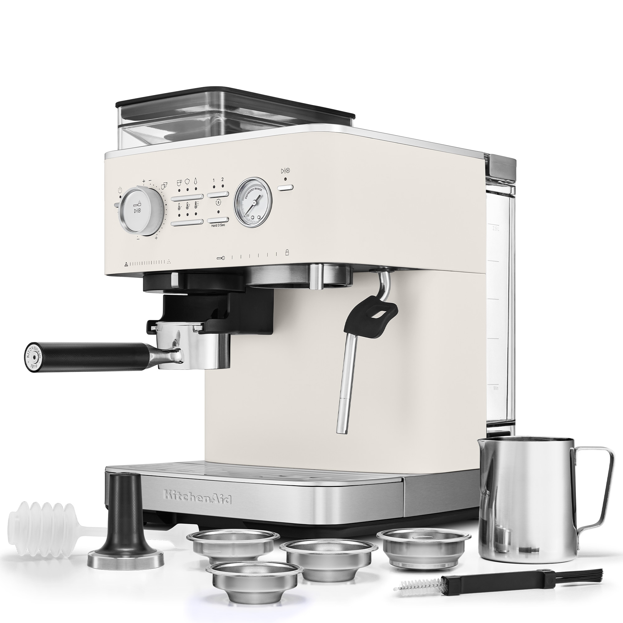 KitchenAid - Semi-automatic espresso machine with coffee grinder - Porcelain White