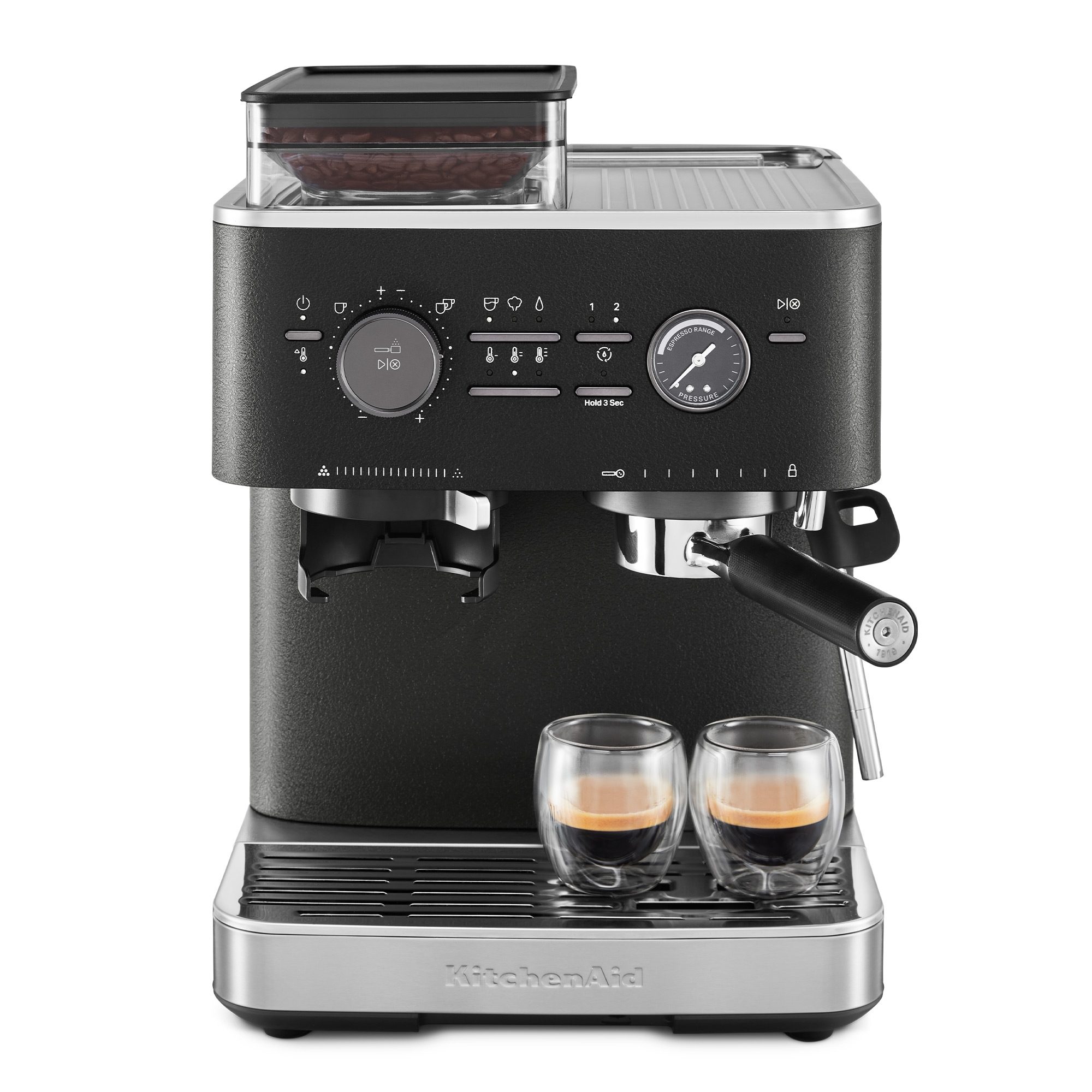 KitchenAid - Semi-automatic espresso machine with coffee grinder - Cast Iron Black