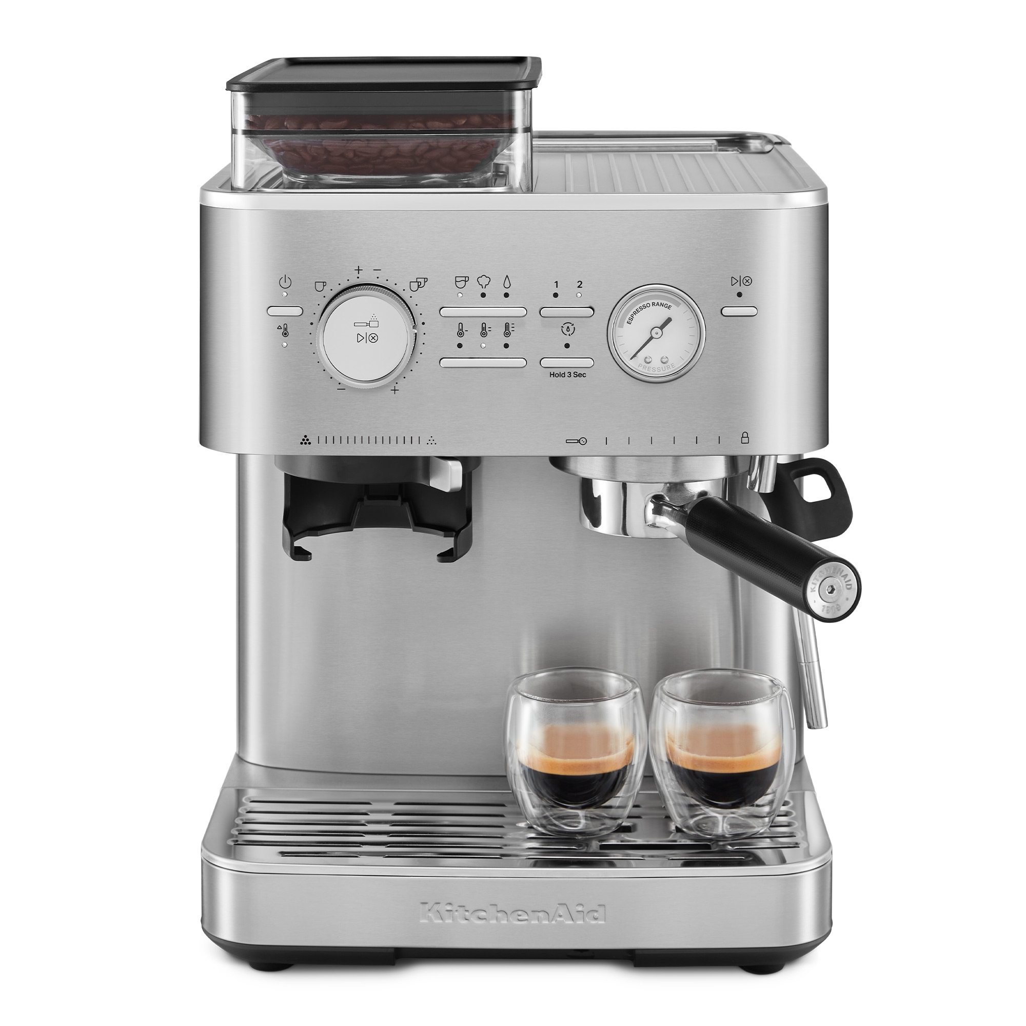 KitchenAid - Semi-automatic espresso machine with coffee grinder - Stainless steel