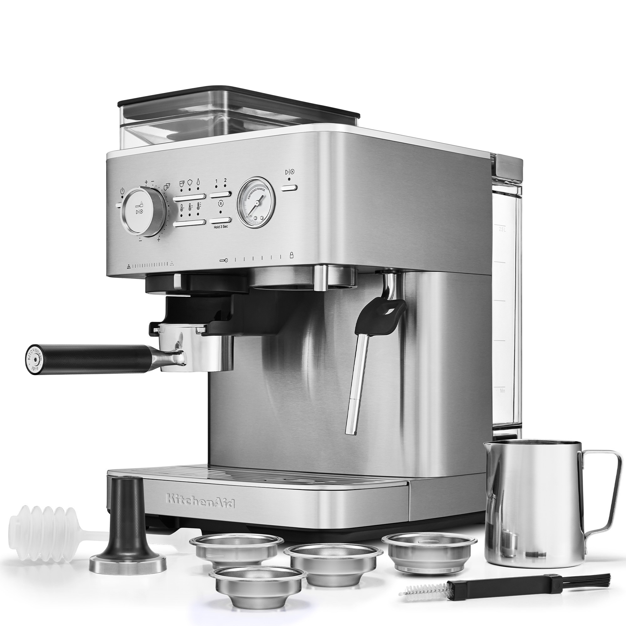 KitchenAid - Semi-automatic espresso machine with coffee grinder - Stainless steel