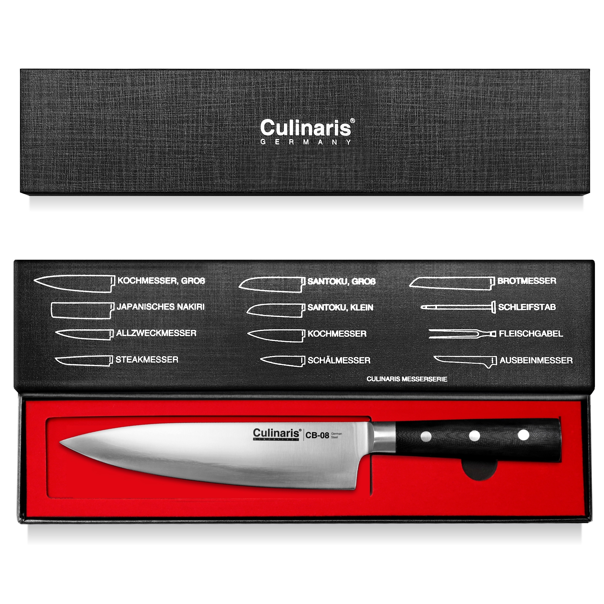 Culinaris - knife Set - Chef's Knife, Santoku, Bread Knife, Paring Knife Black Series