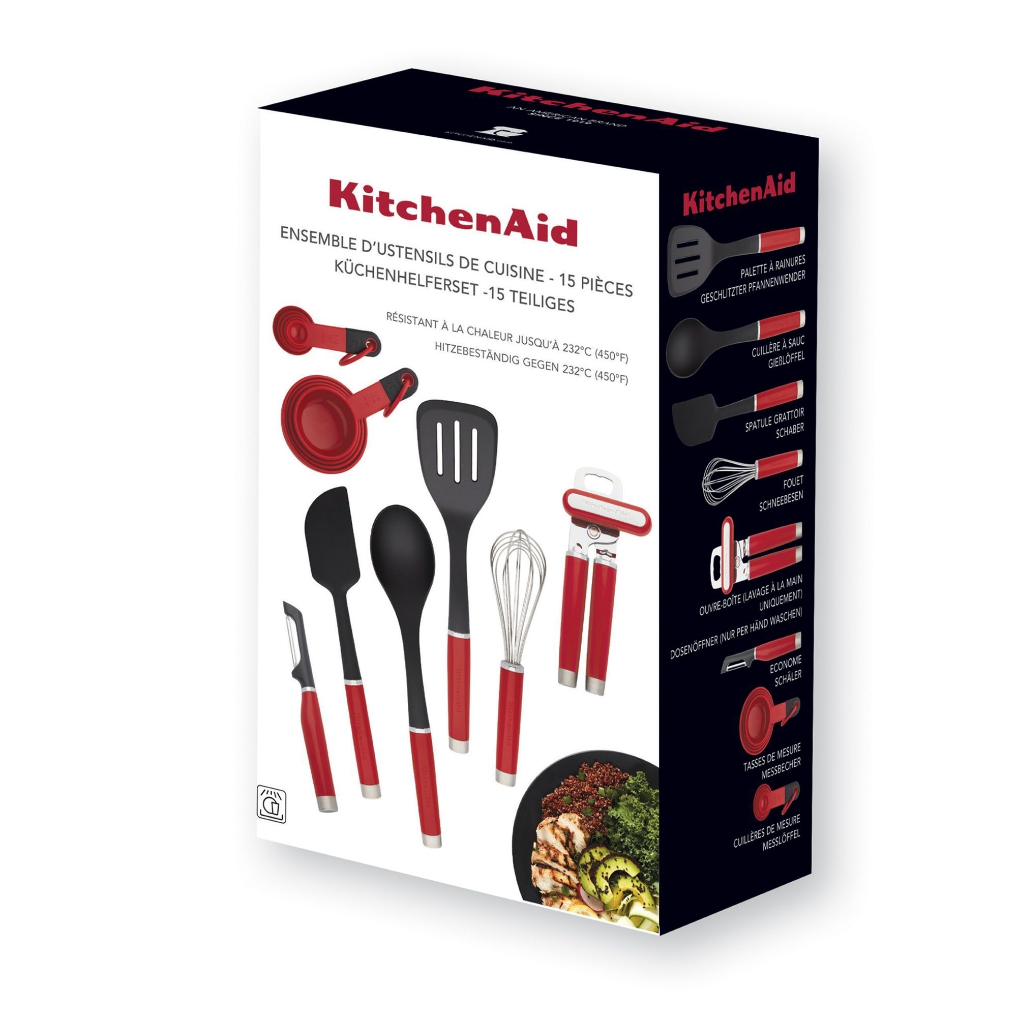 KitchenAid - Set Küchenmaschine 6,6 L + 15 tlg. Küchenhelfer-Set + Rezeptbuch „Patisserie leichtgemacht“ - Liebesapfelrot