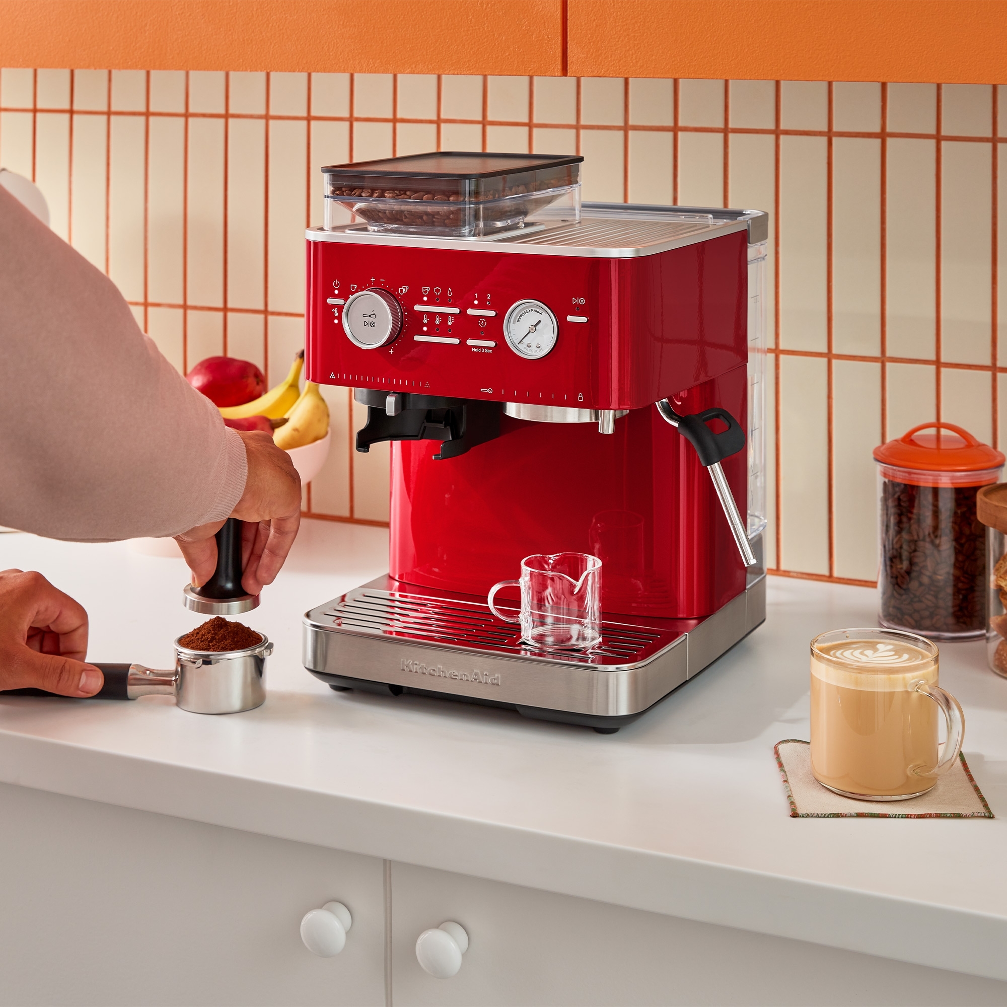 KitchenAid - Semi-automatic espresso machine with coffee grinder - candy apple