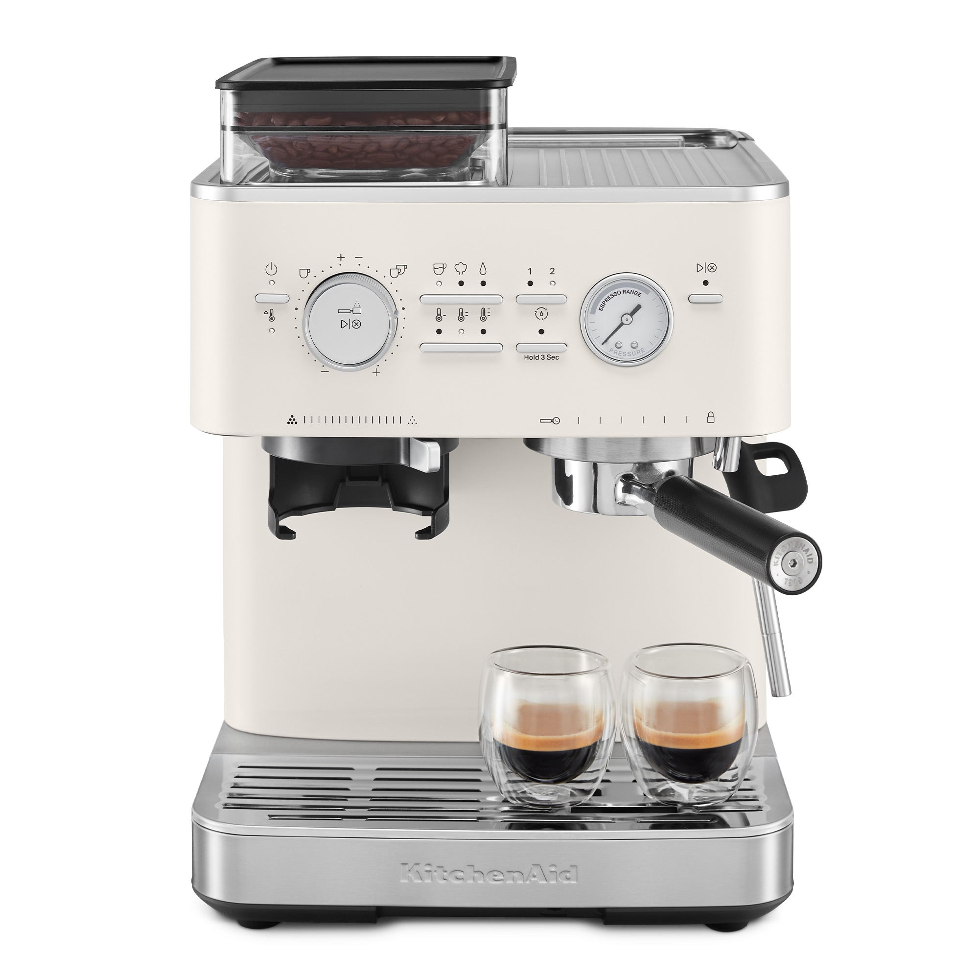 KitchenAid - Semi-automatic espresso machine with coffee grinder - Porcelain White