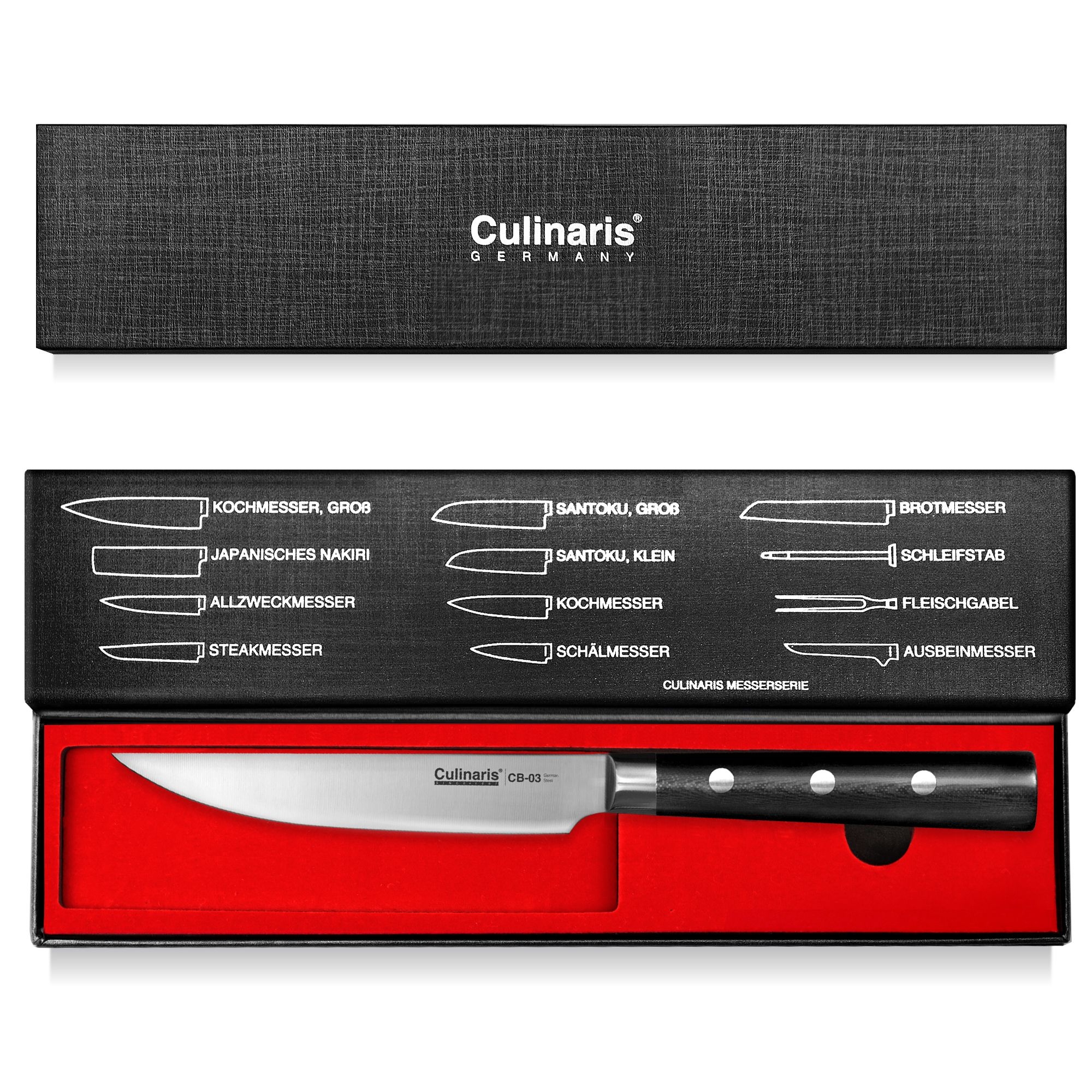 Culinaris - Schneidebrett NERO - rund - Ø 30 x 0,9 cm + Steakmesser 13,5 cm | CB-03