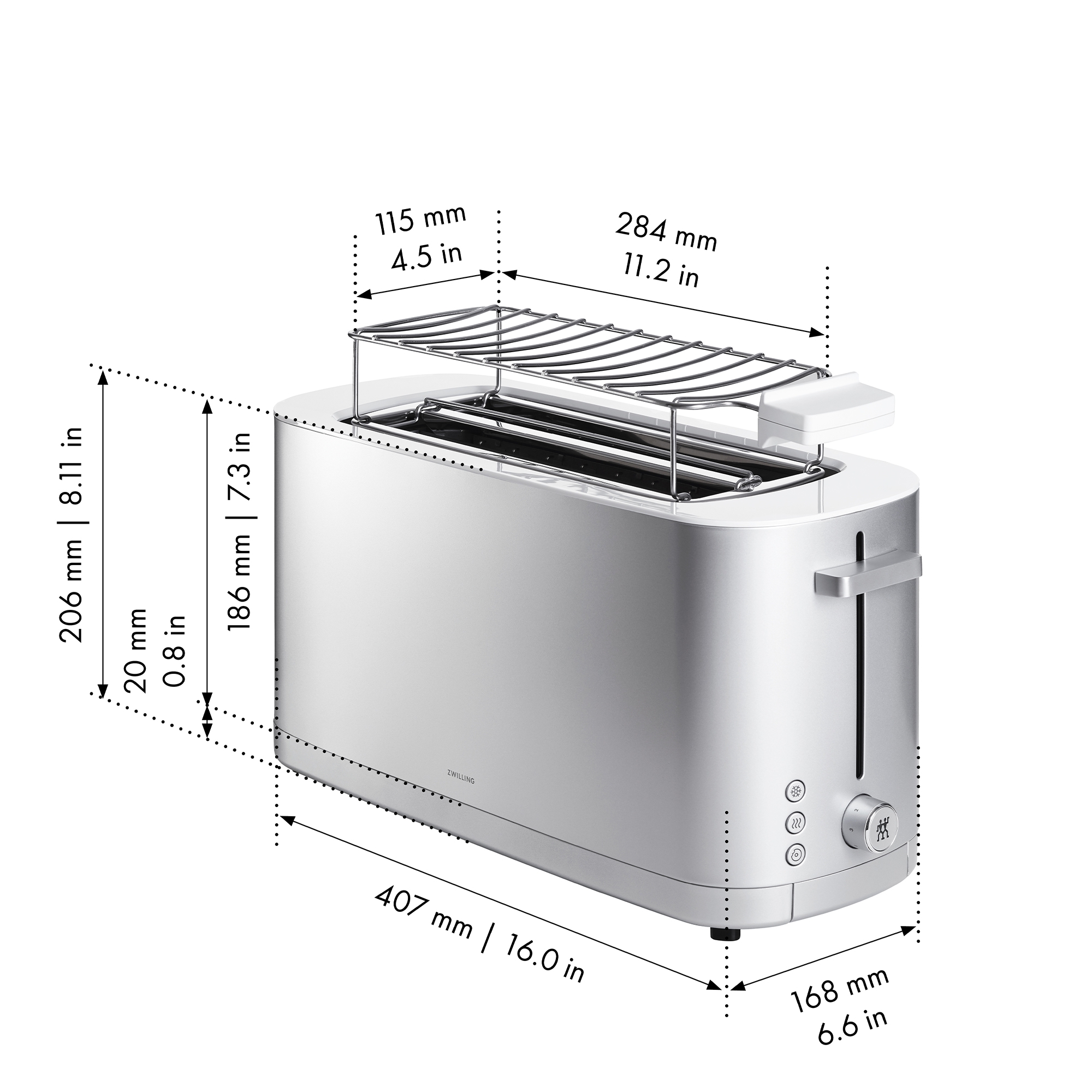 Zwilling - ENFINIGY Langschlitztoaster mit Brötchenaufsatz