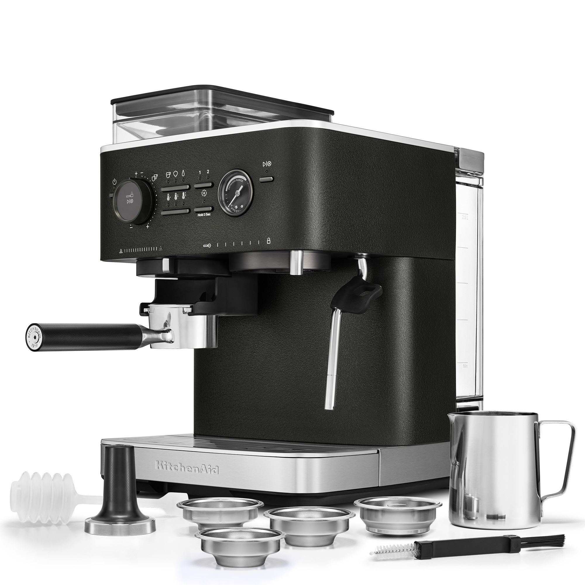 KitchenAid - Semi-automatic espresso machine with coffee grinder - Cast Iron Black