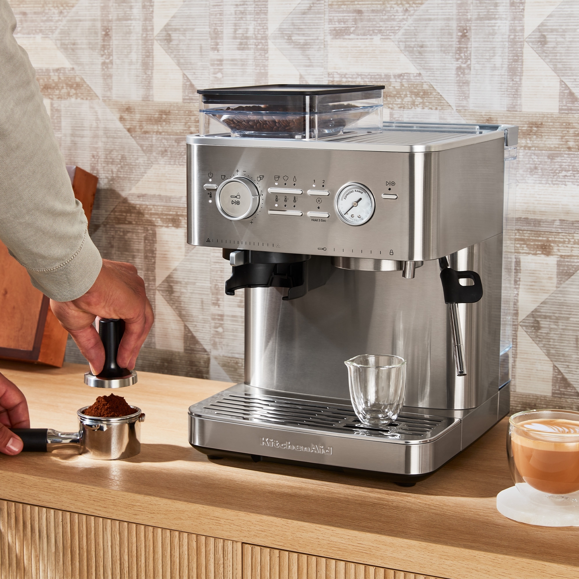 KitchenAid - Semi-automatic espresso machine with coffee grinder - Stainless steel